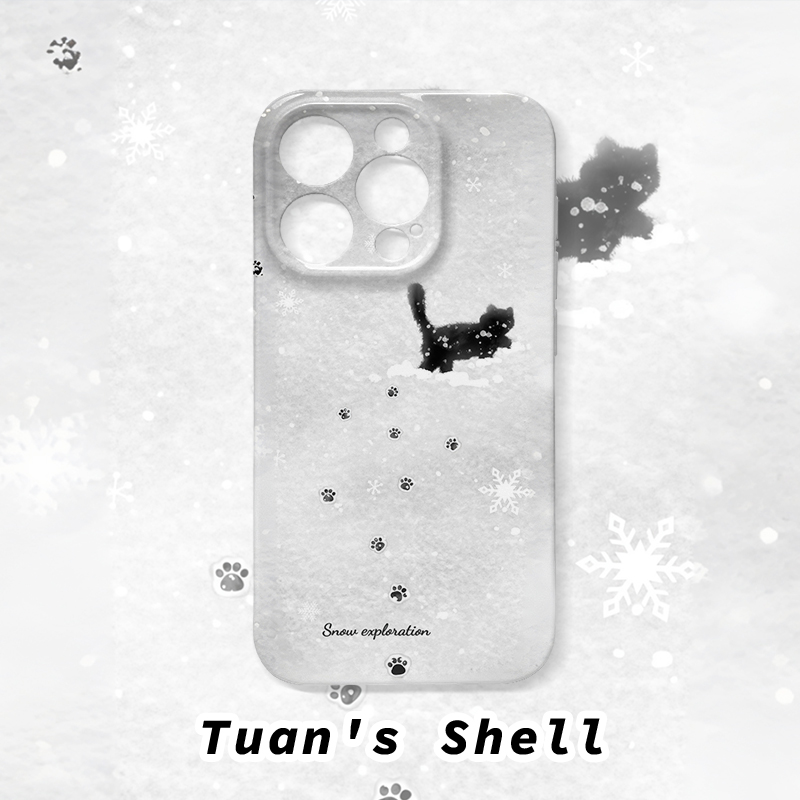 雪地黑猫菲林软壳适用苹果VIVO华为OPPO小米荣耀一加手机壳