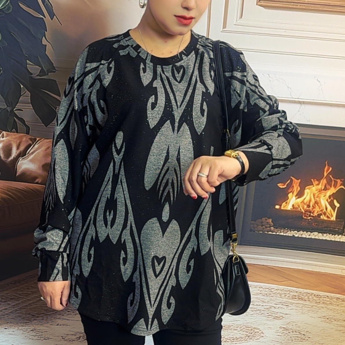 【5973】秋冬时尚复古慵懒风圆领针织休闲上衣