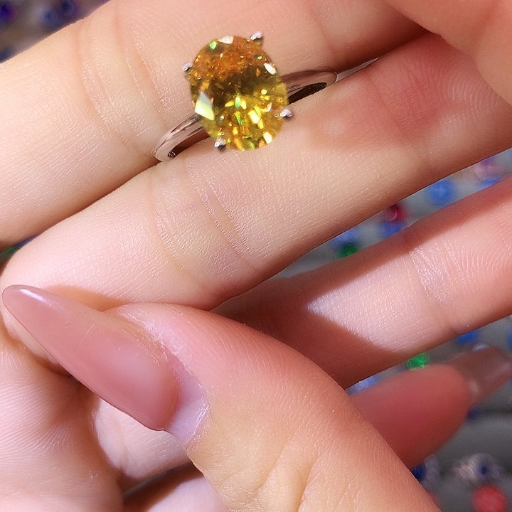 黄晶戒指银S925镶嵌戒指