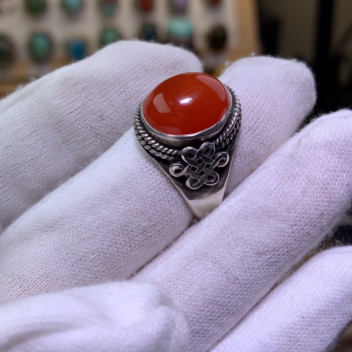 爱***强南红玛瑙足银镶嵌戒指
