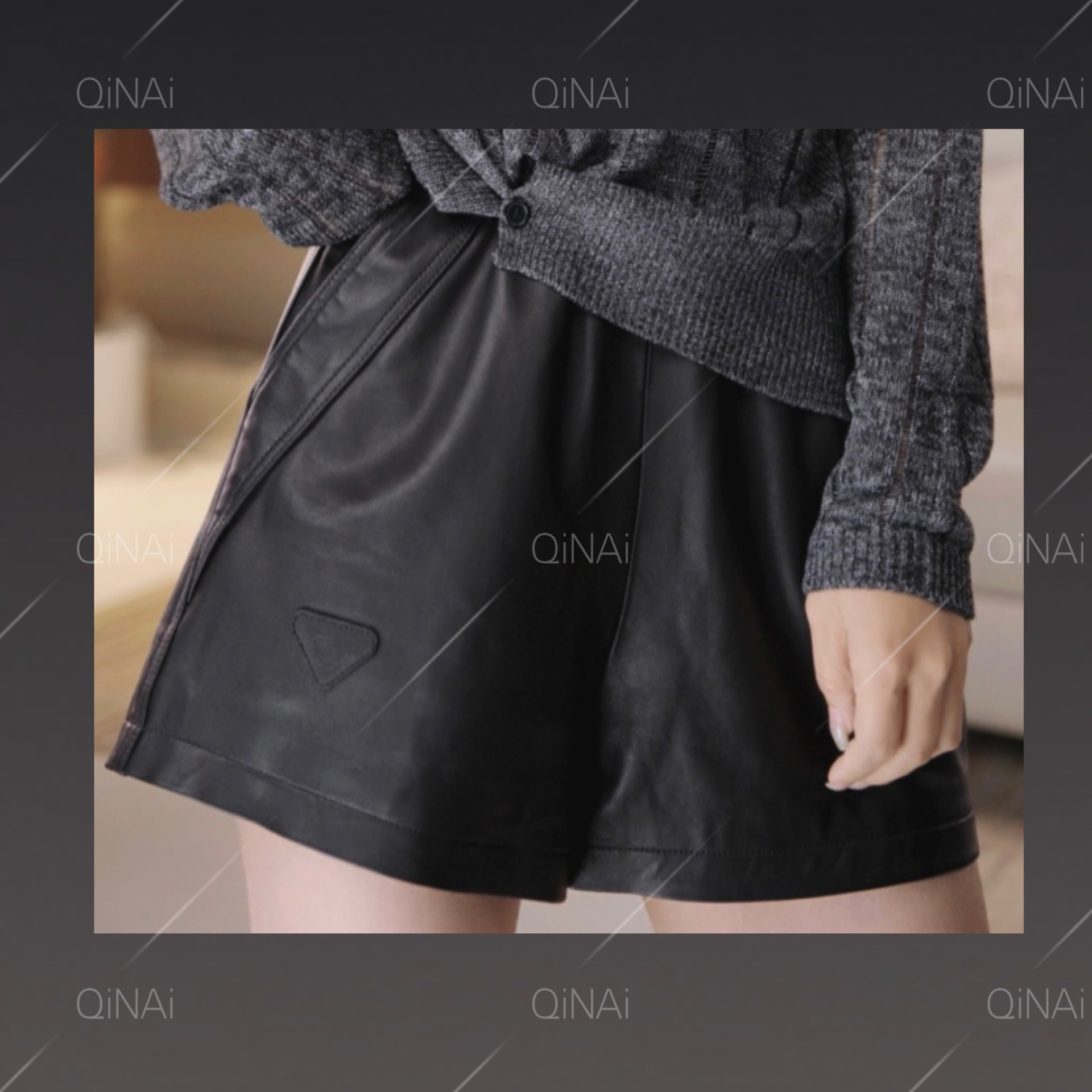  七奈「罗琳」秋季新品时尚显瘦皮短裤QN12749