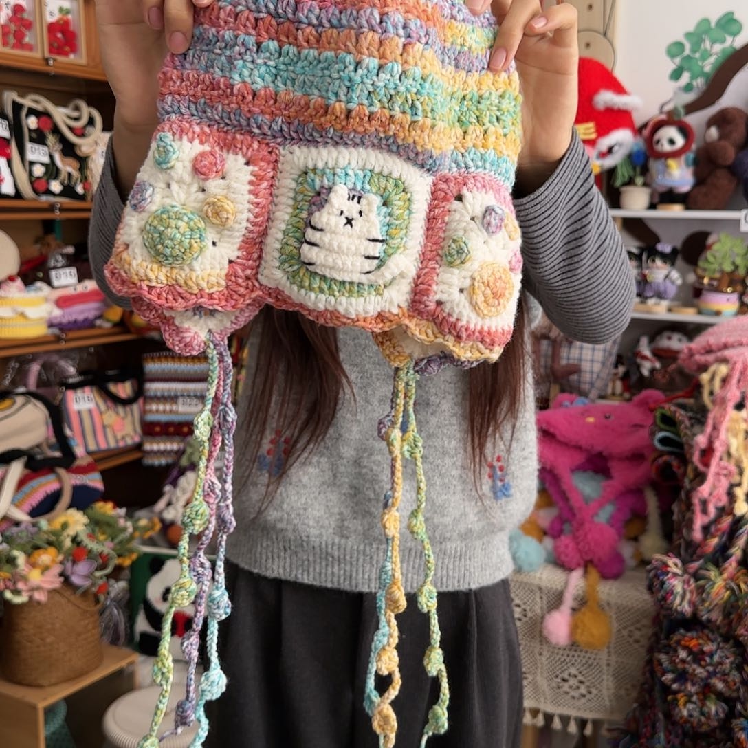 棉斑斓线68猫咪帽子