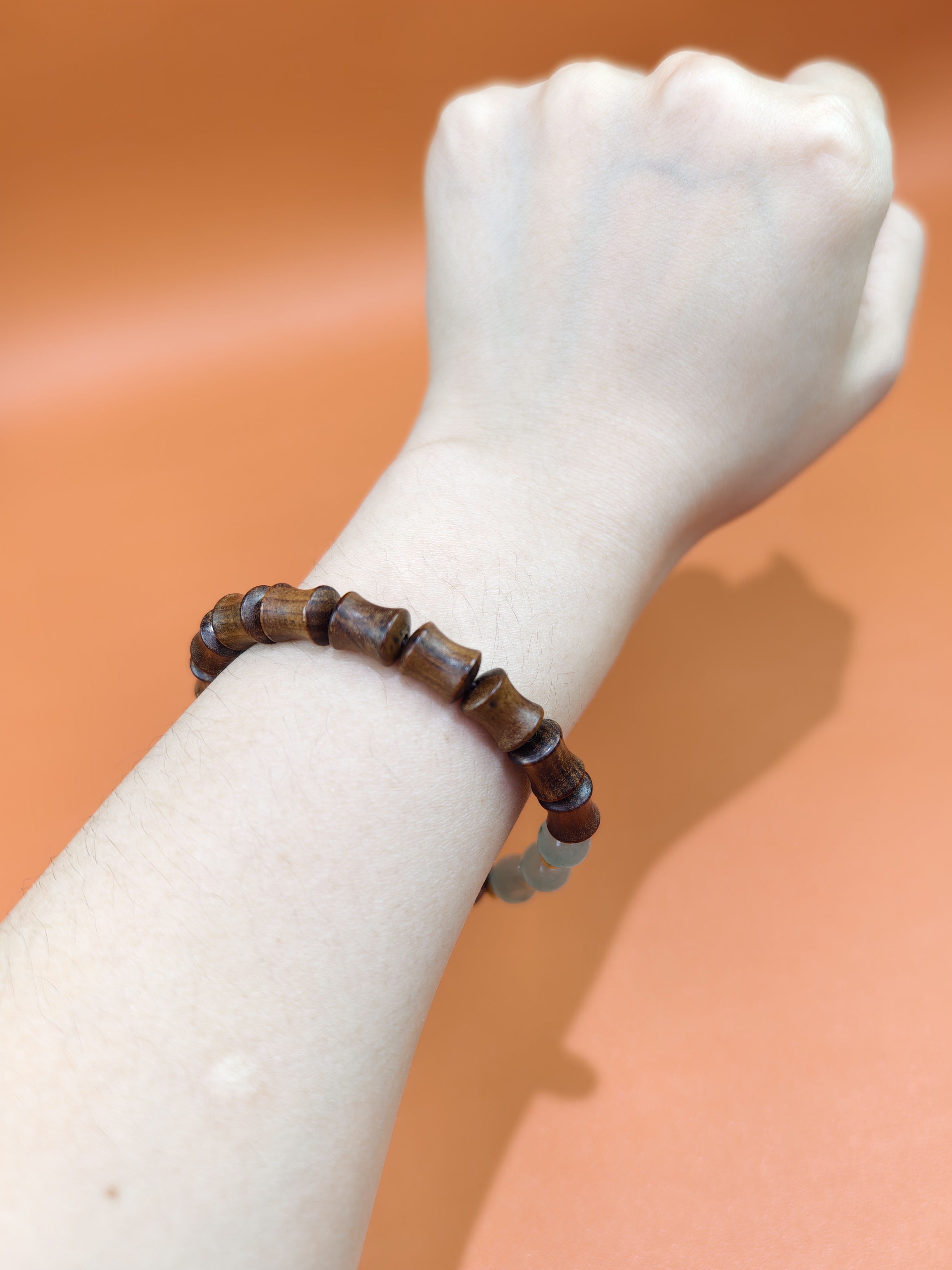 静姐专属-黑花梨竹节三绿珠MK204