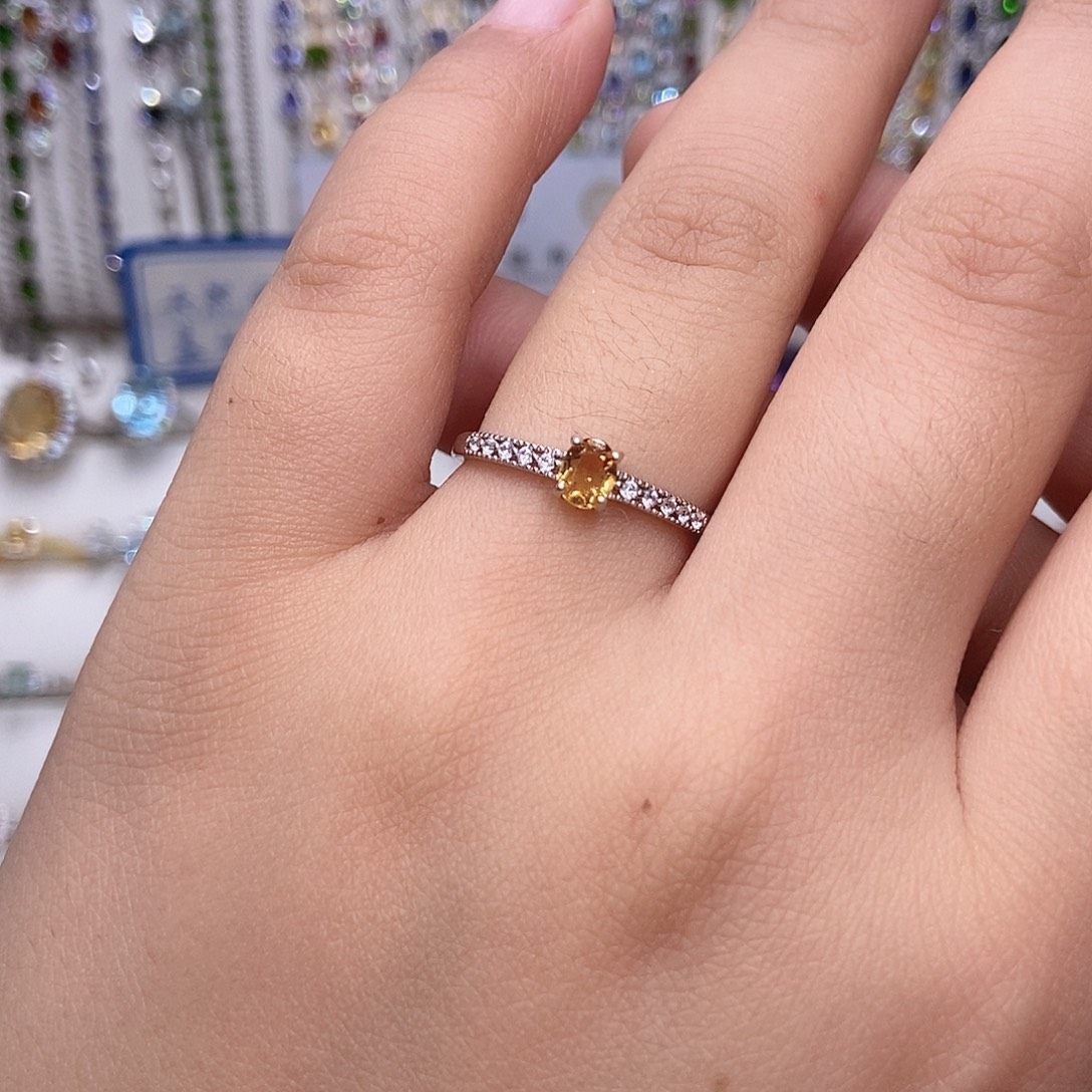 黄晶戒指银S925镶嵌