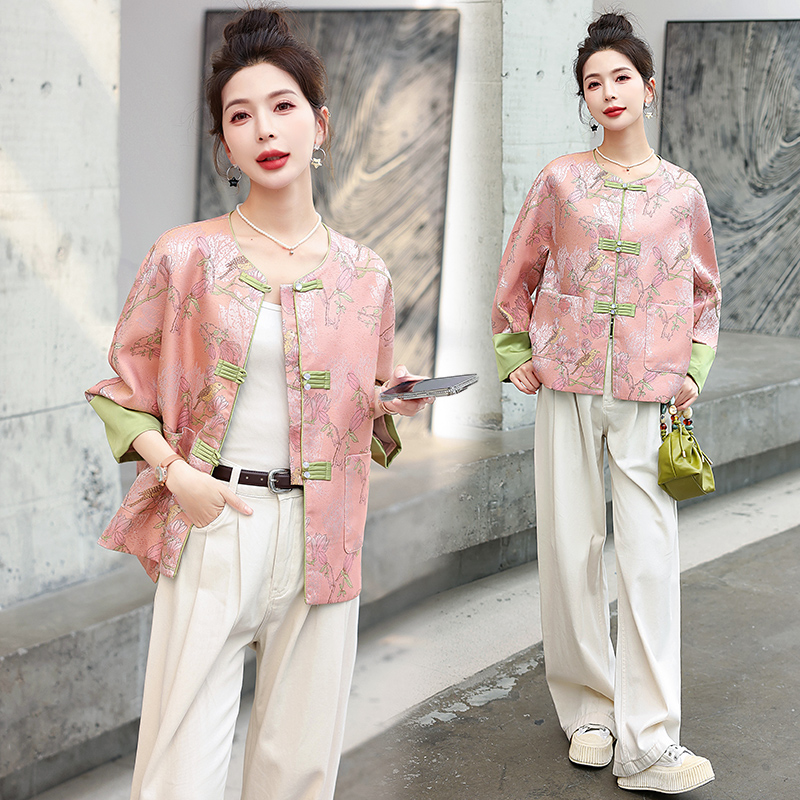 新中式国风提花短外套女2025年春秋装新款短款复古气质高级感上衣