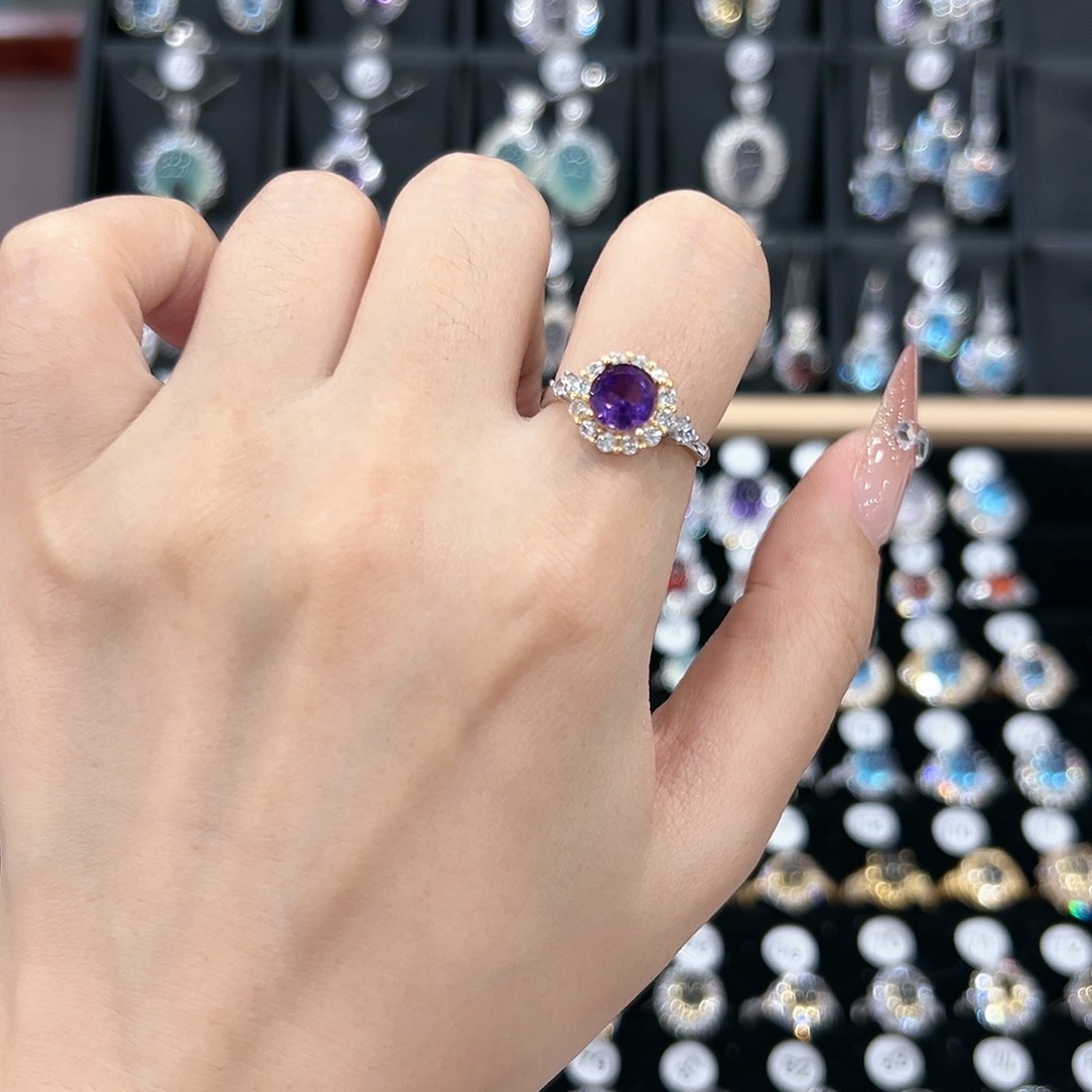 黄晶戒指银S925镶嵌戒指