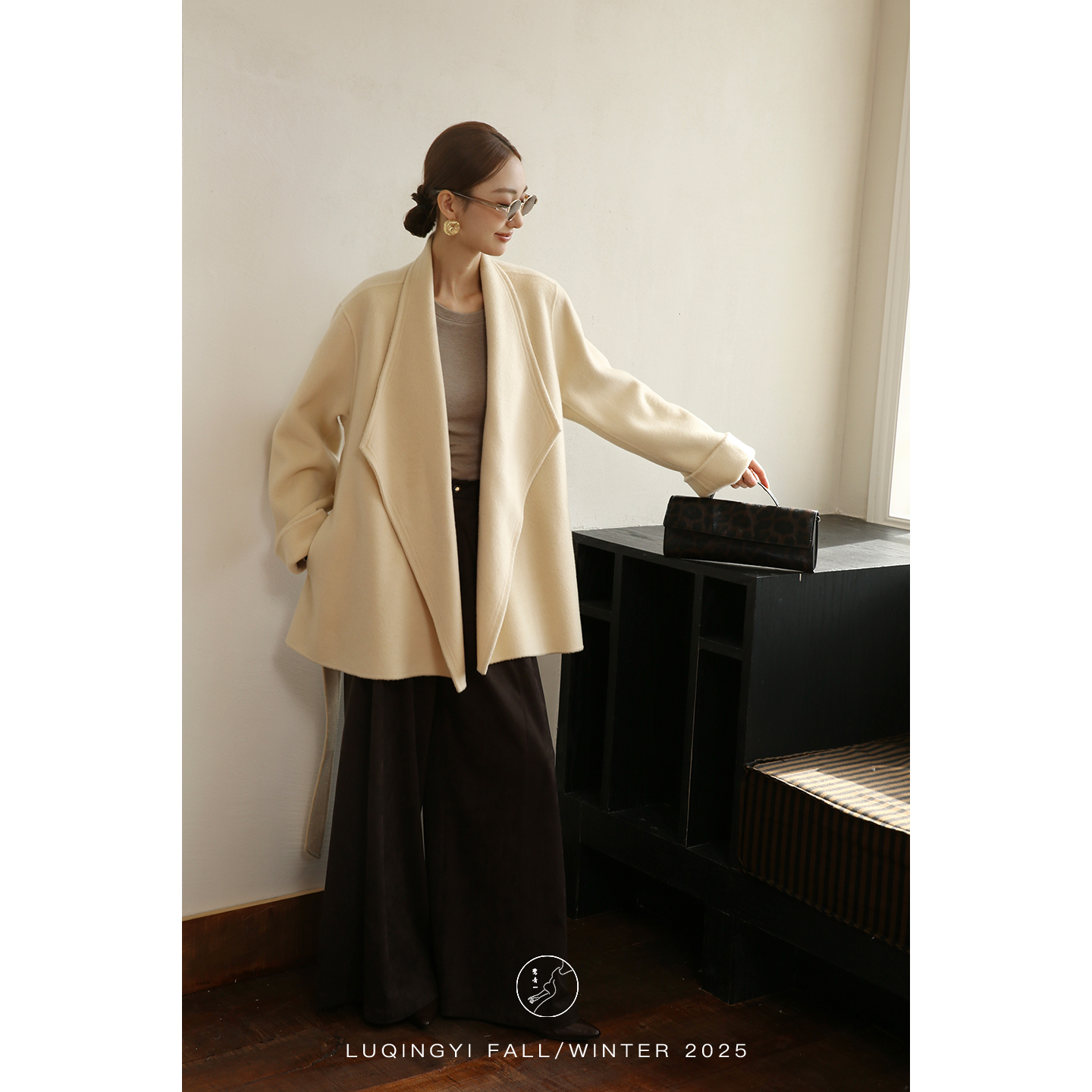 鹭青一原创【溶溶月】850g羊毛羊绒收腰双面呢大衣L25D7601BA