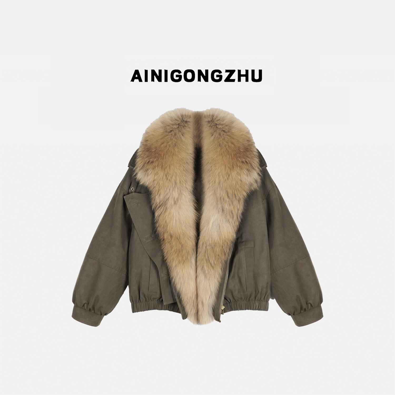 AINIGONGZHU/艾妮公主秋冬女装貉子毛领90白鹅绒羽绒服外套Y6512