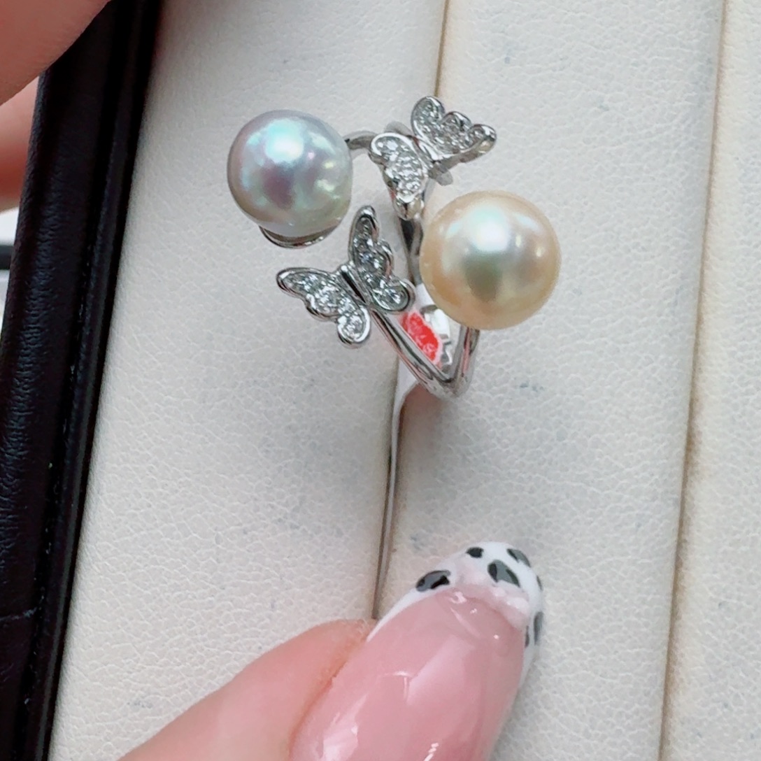 银S925镶嵌戒指海水珍珠@@yj114