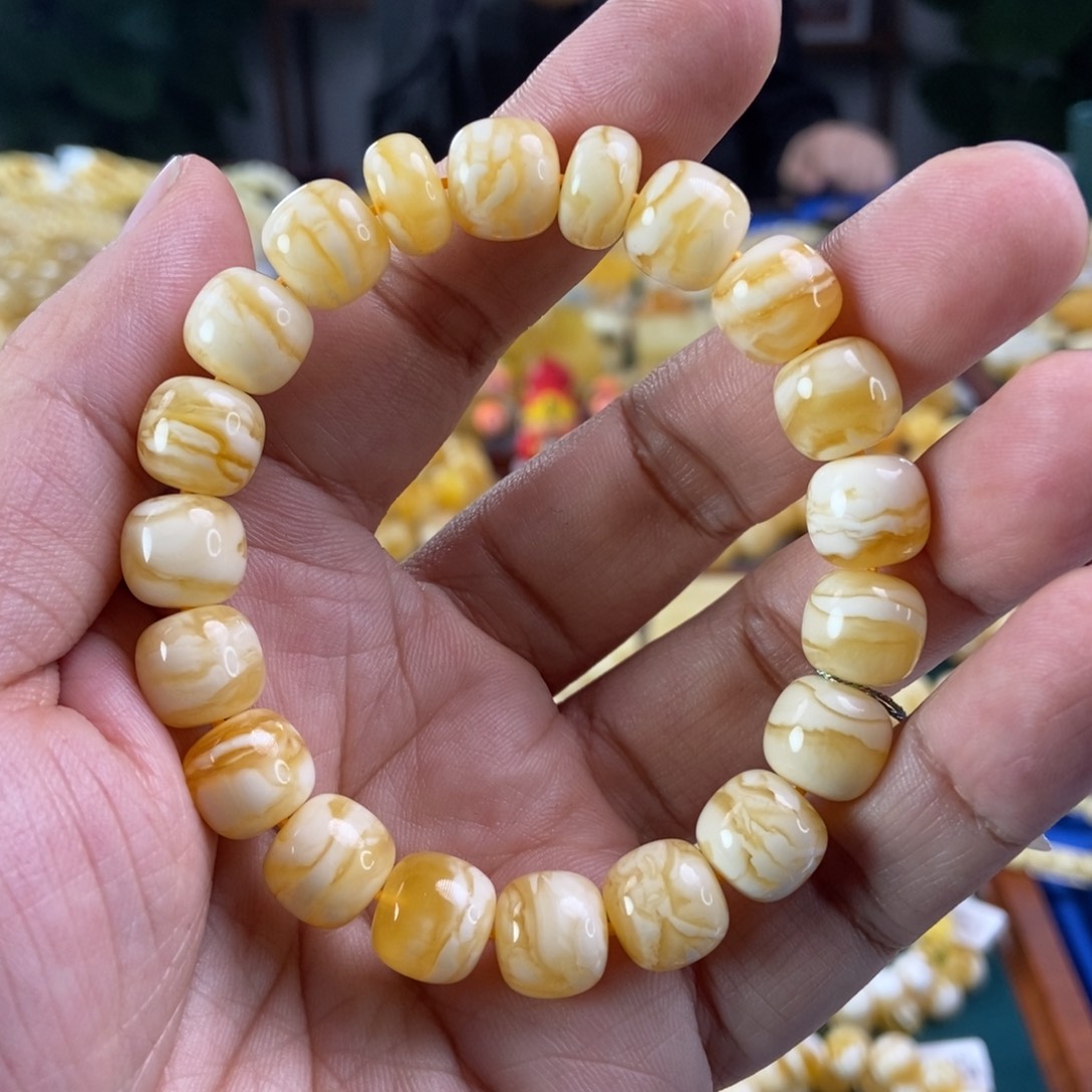 琥珀珠宝奇石未镶嵌11橘底虎皮同料串16.3