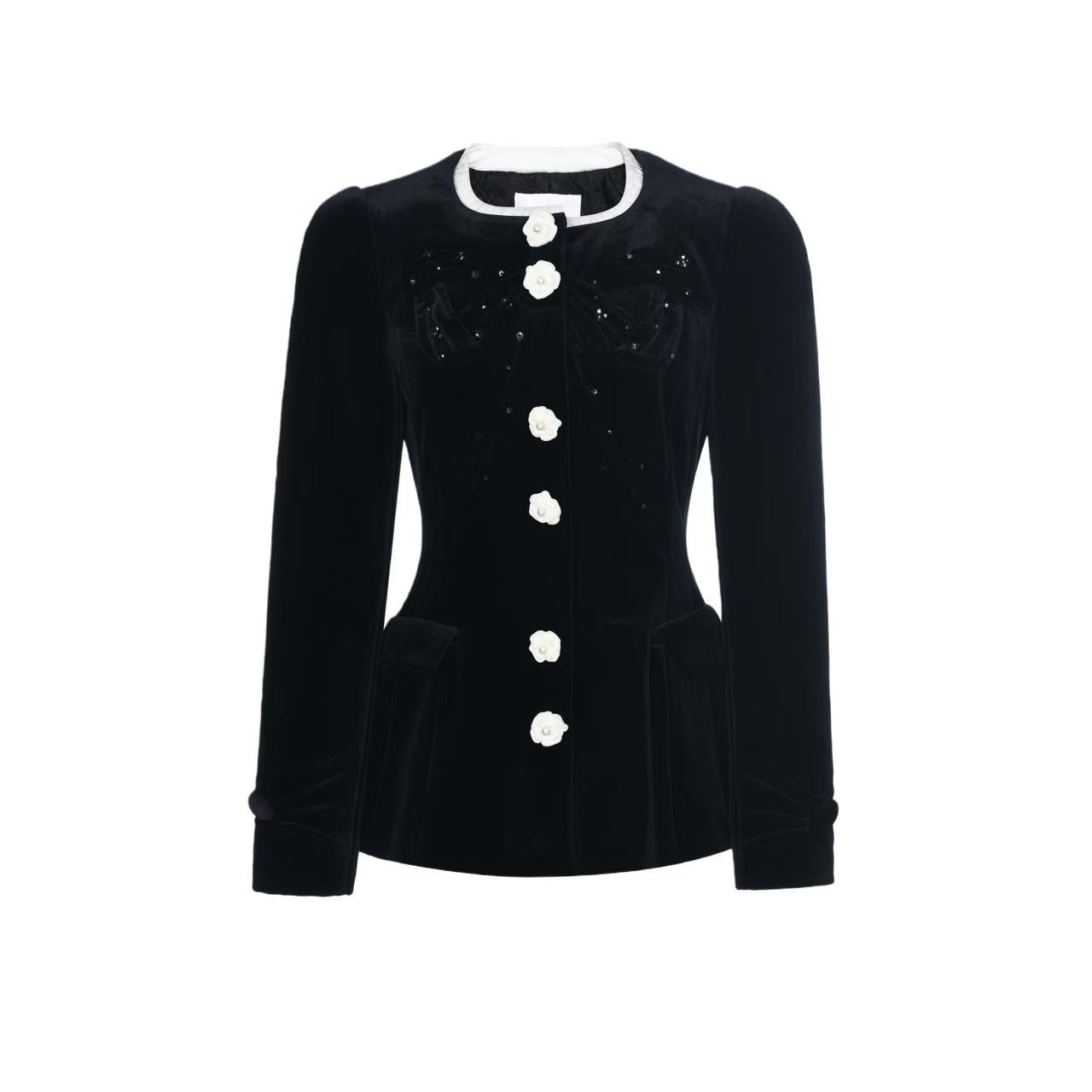 拉飞姆2025冬 手工蝴蝶结丝绒外套FF25D41SC173