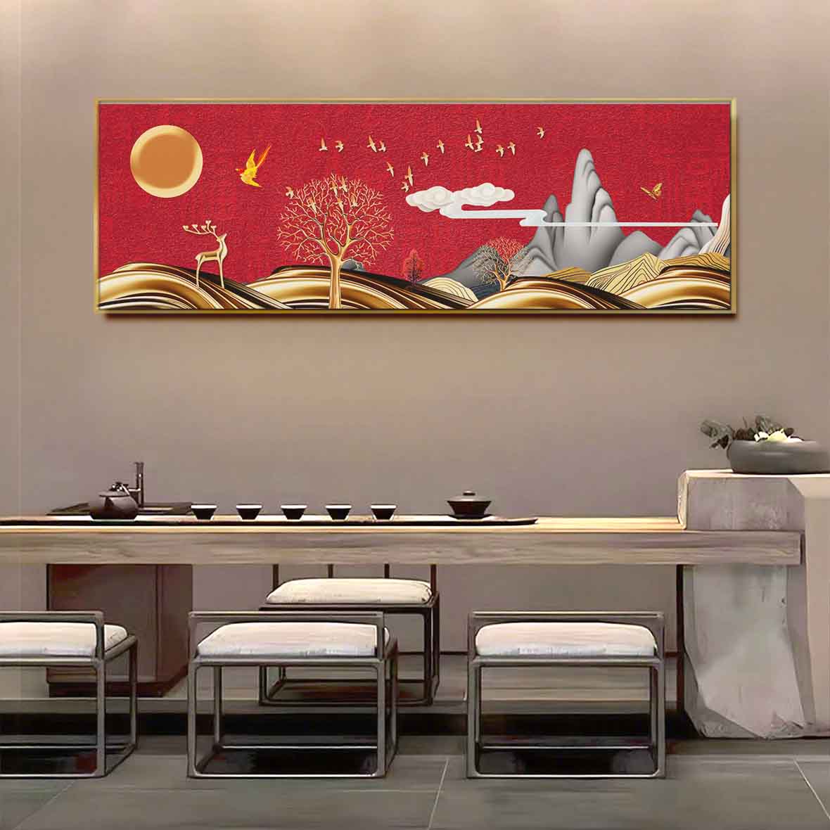 网红家居时尚大气极简轻奢新中式客厅沙发背景墙面壁画装饰画c070