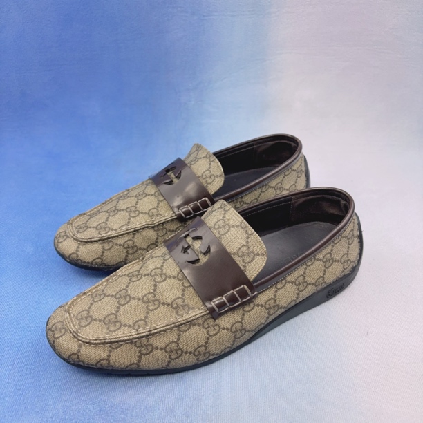 95新 GUCCI/古驰 41码/大Logo双G老花满印 时尚潮流一脚蹬豆豆鞋