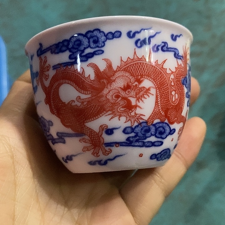 摆件陶红稀土矾红龙小缸杯