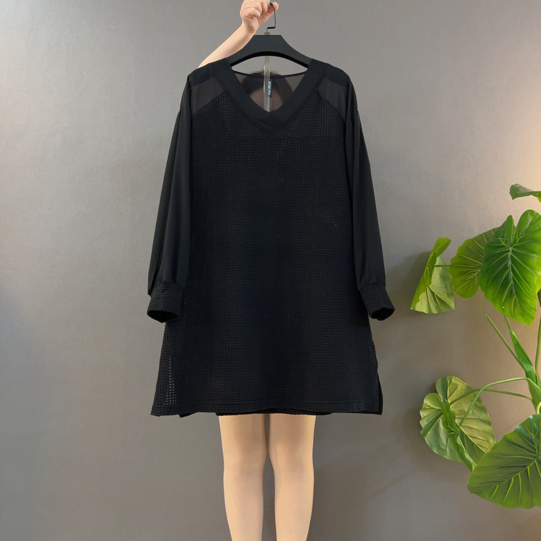 大码女装胖妹妹宽松中长款上衣遮肉显瘦休闲百搭