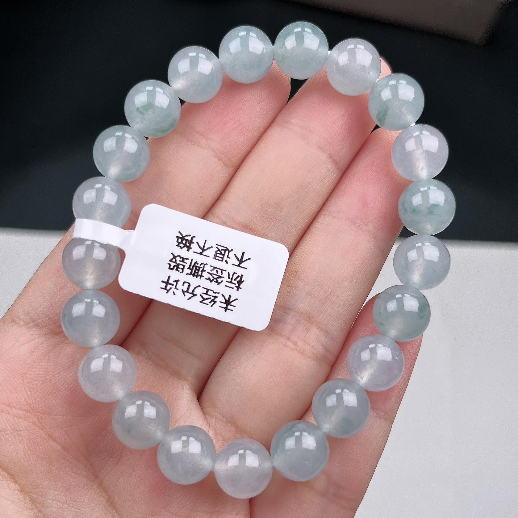 缅甸翡翠手串卡9冰飘花素圈单圈精美时尚冰透玉手串百搭天然A货