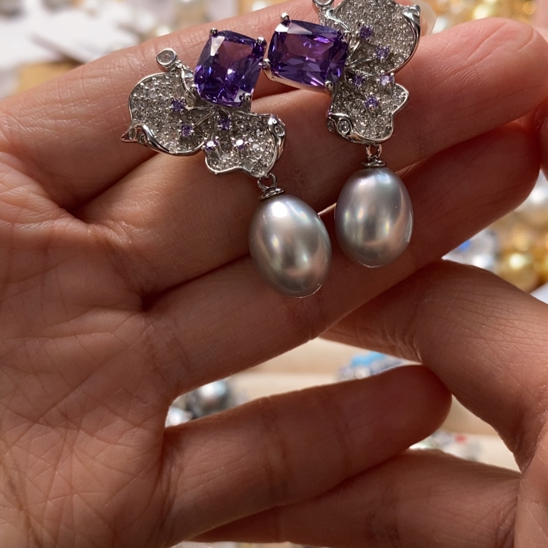 海水珍珠耳饰银S925镶嵌