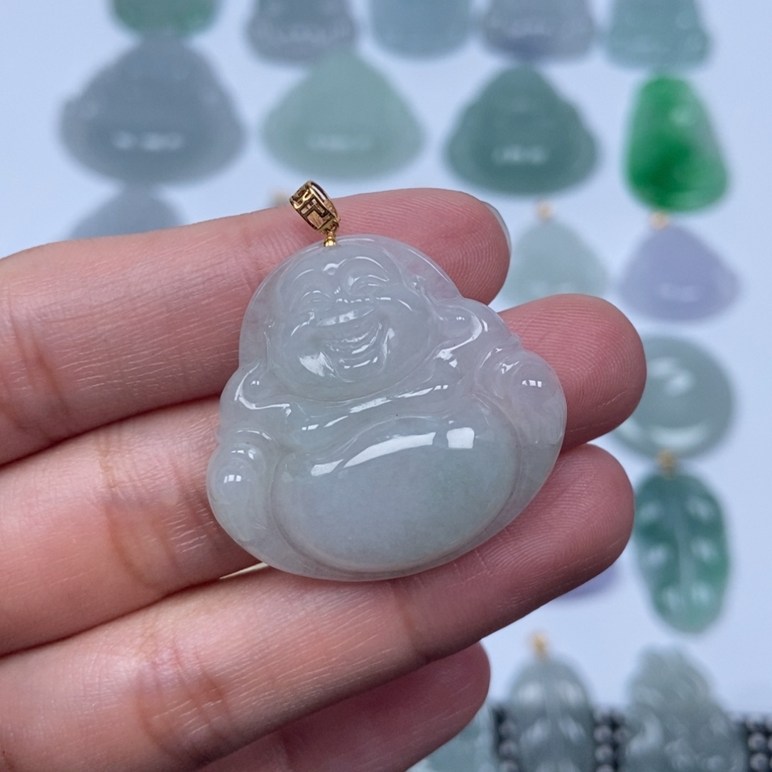 翡翠18K金镶嵌颈饰佛公