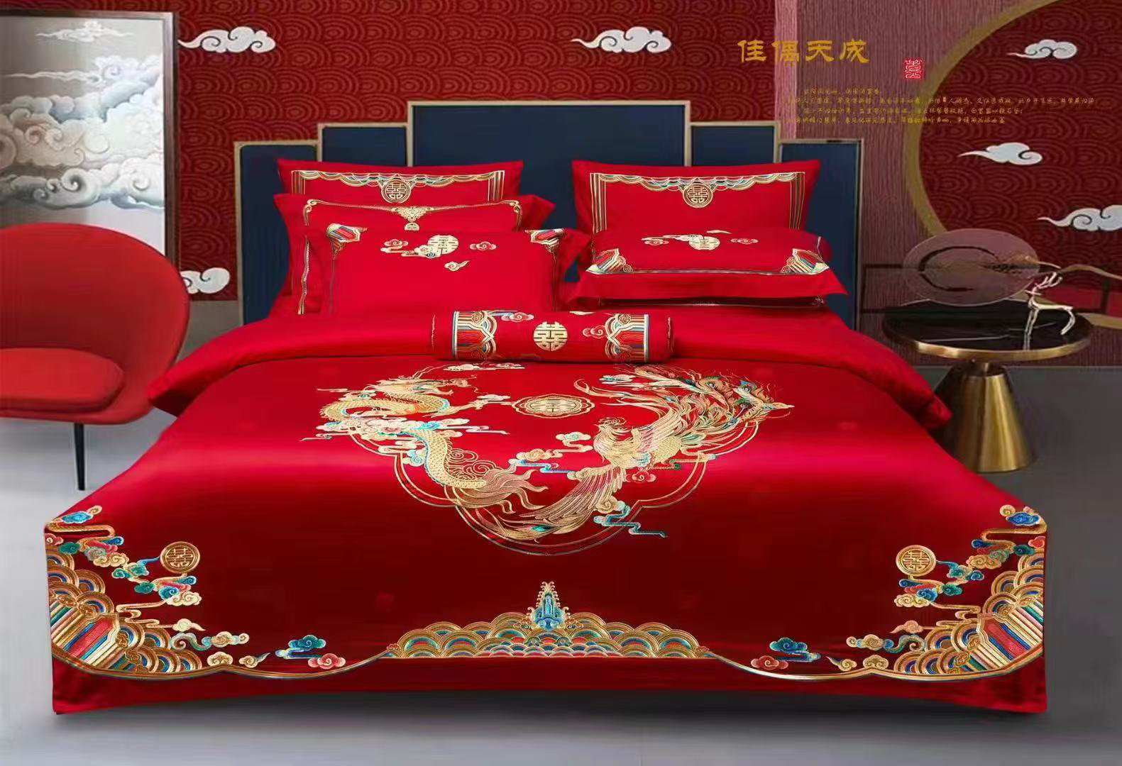 【吾家有喜】佳偶天成高端匹马棉全棉四件套高端大红婚庆四六十件套