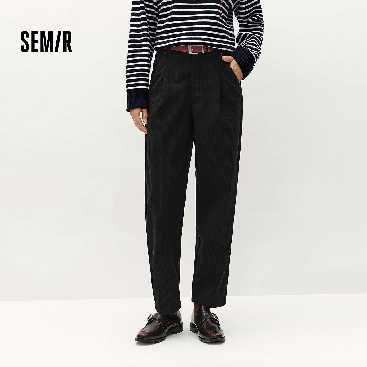 森马休闲裤女半松紧腰宽松锥形裤百搭冬季简约风肌理抓绒长裤气质