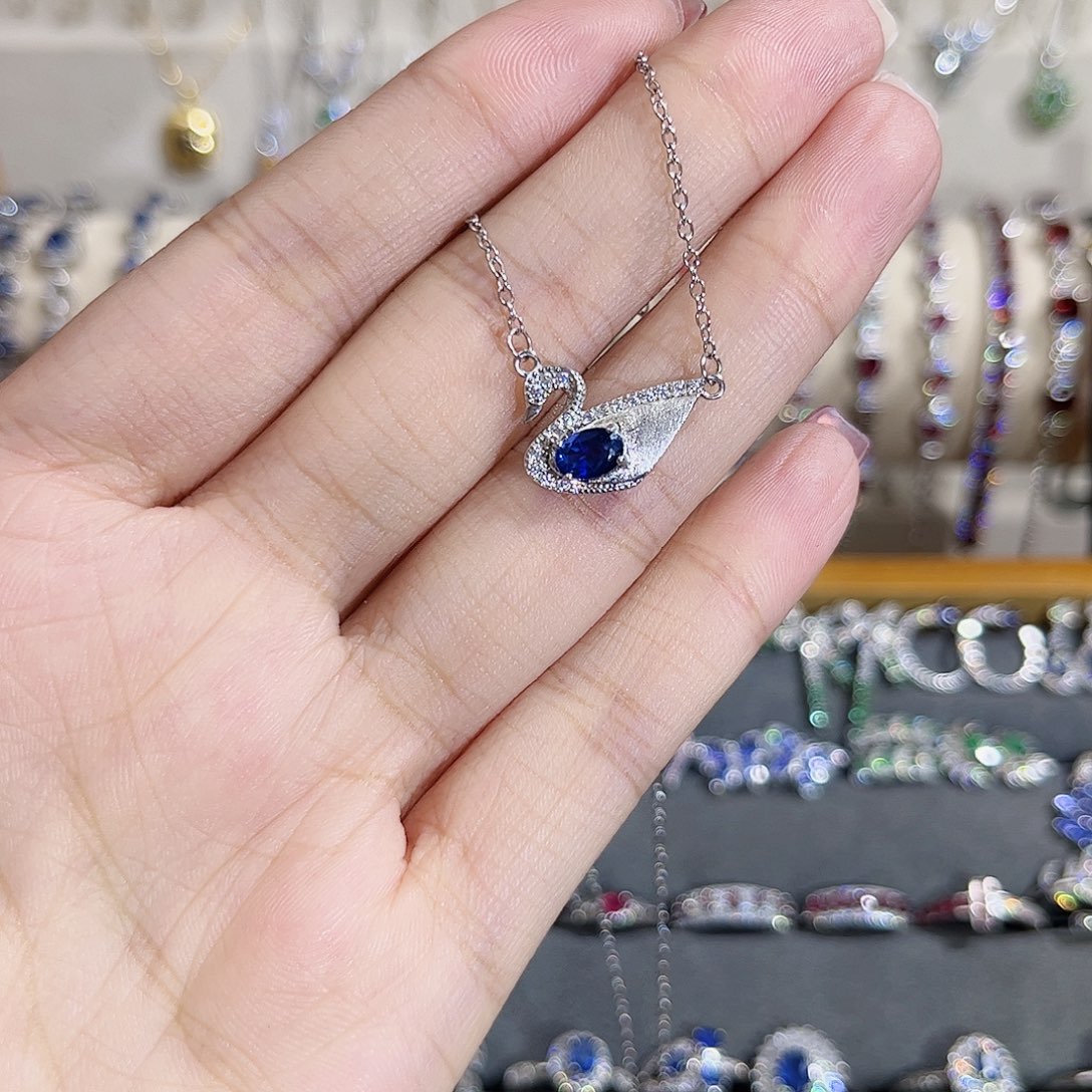 蓝宝石项链银S925镶嵌