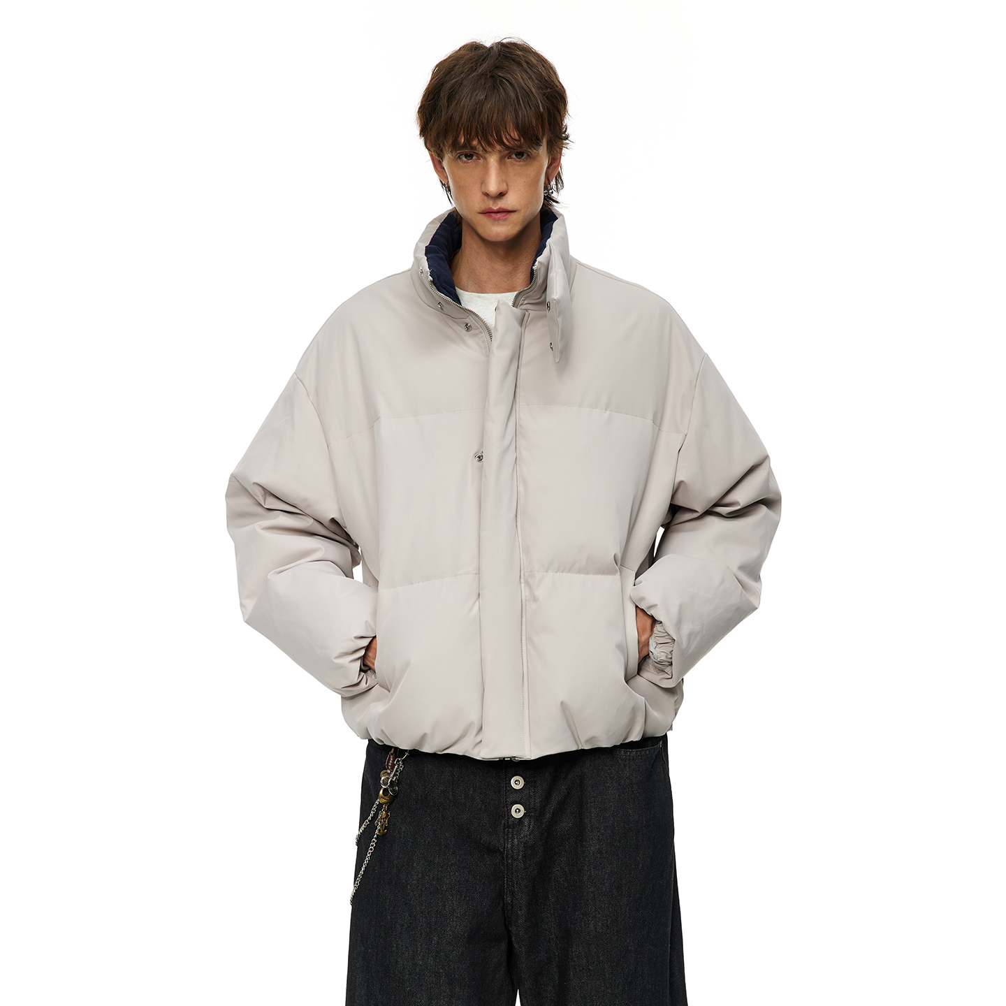 男道美式纯色立领棉服男2025冬季加厚纯色简约保暖面包服外套潮