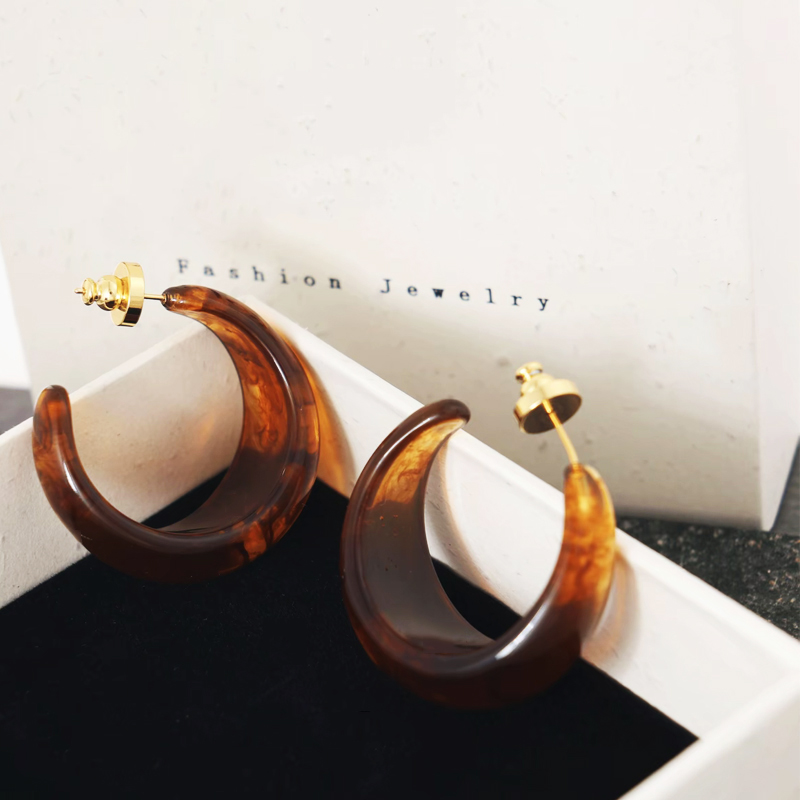 铜合金树脂耳饰 秋冬琥珀色耳环轻奢高级感欧美风复古气质耳饰