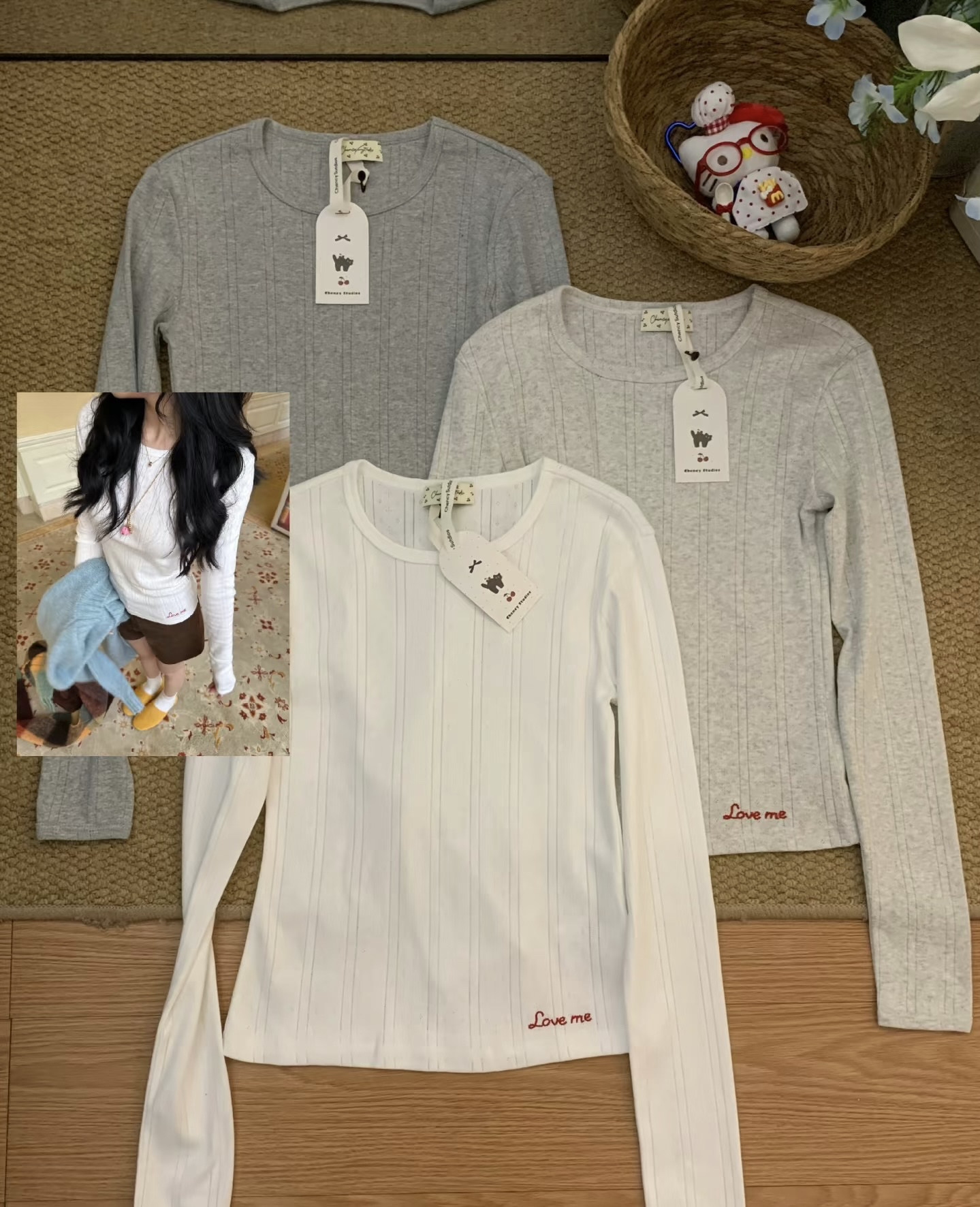 纯欲风圆领常规少女风长袖T恤女士内搭百搭时尚