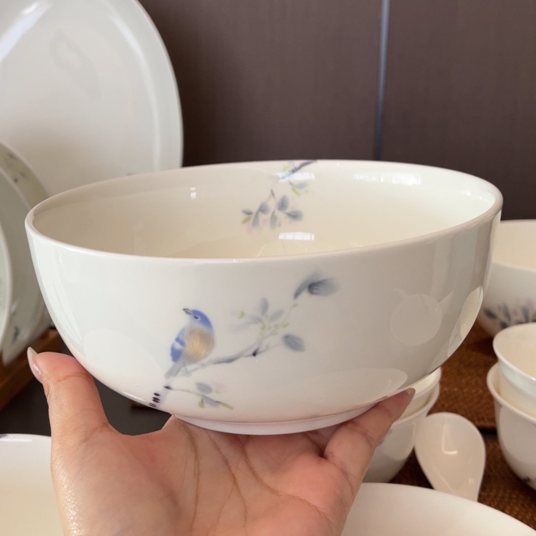 瓷片春风禾雀7寸面碗