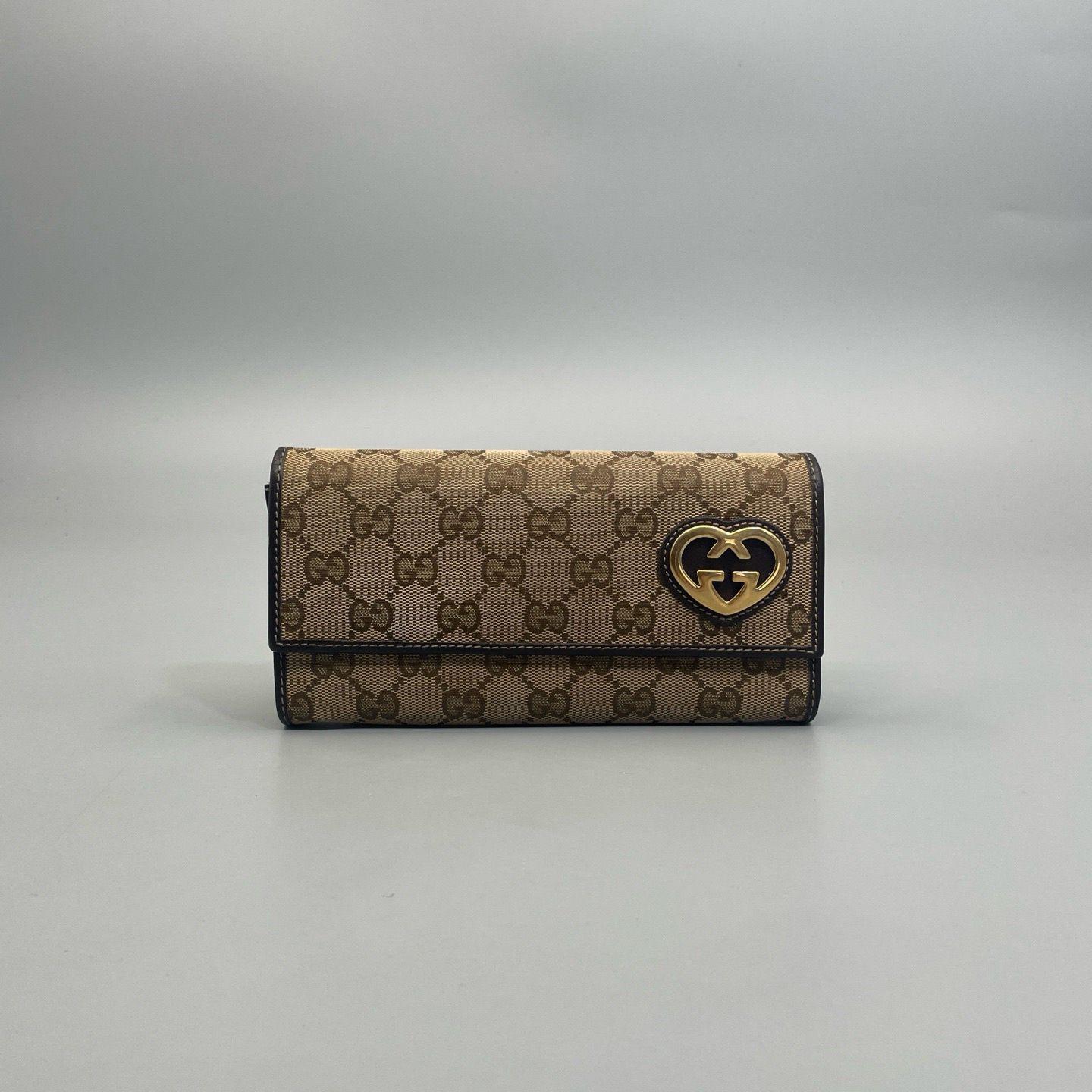 95新 GUCCI/古驰 Gucci 帆布老花长款翻盖钱包 尺寸19*10 A3842