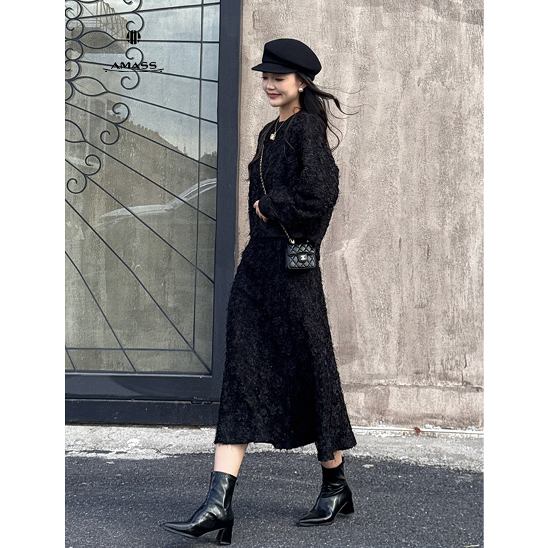 AMASS/阿玛施冬季新款百搭气质爆款丝绒鱼尾裙高腰半身裙5200404