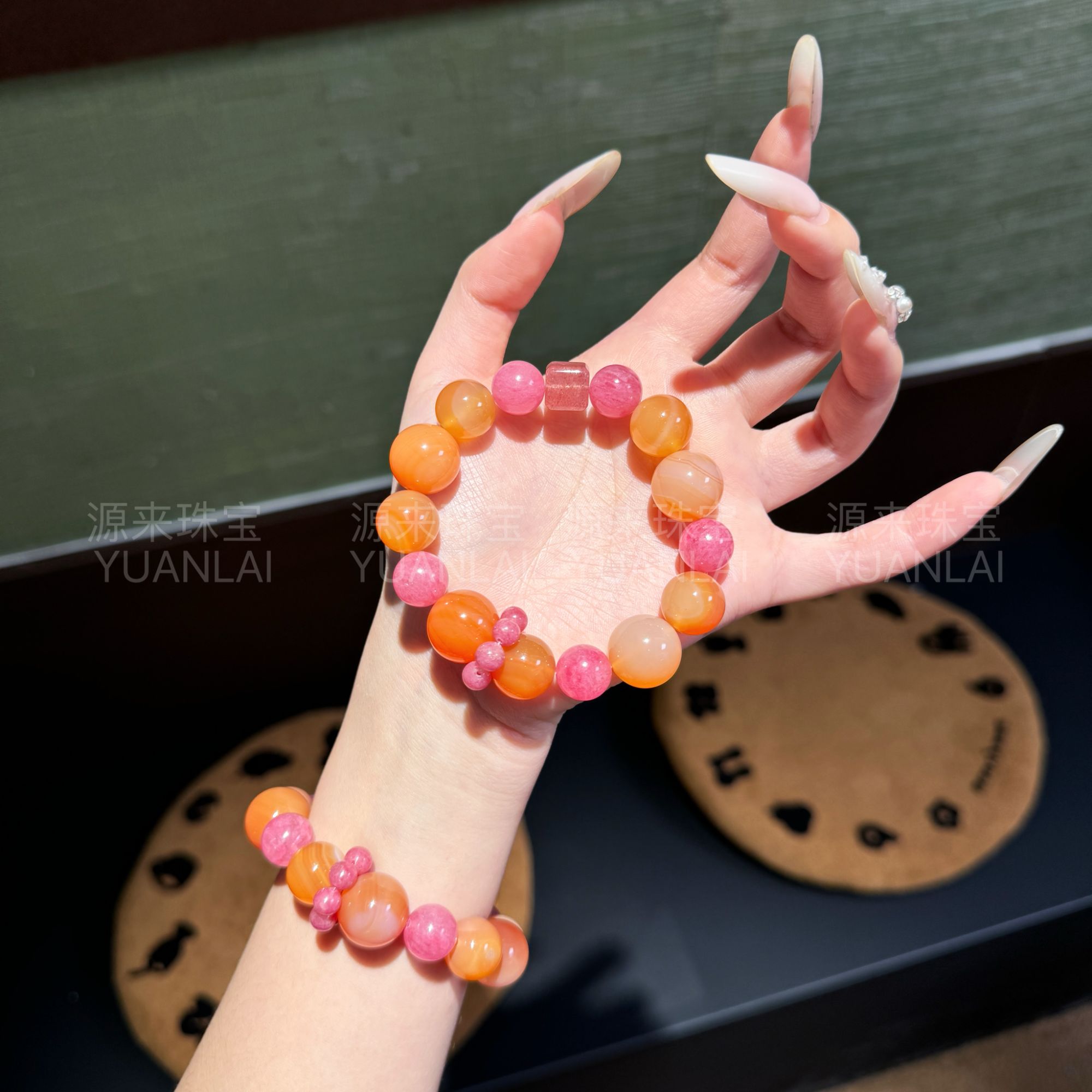 C*桃杏春*玛瑙蔷薇辉手串YL3381