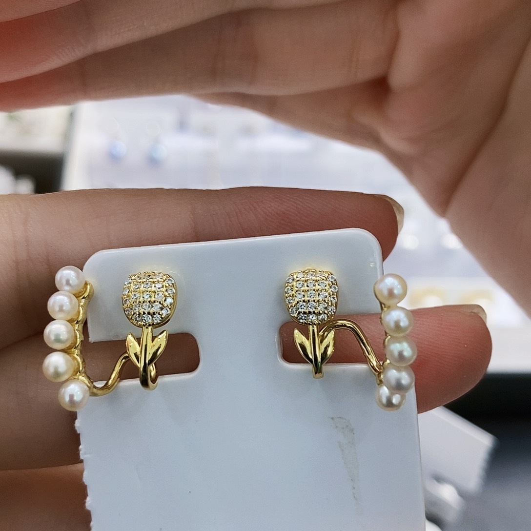 银S925镶嵌特价极光炫彩耳饰淡水珍珠