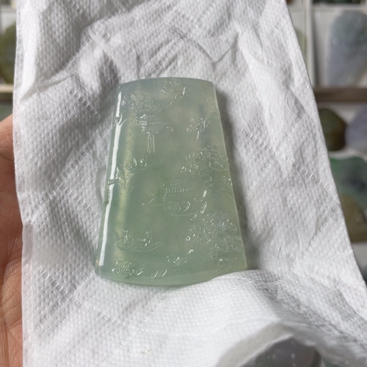 定制翡翠未镶嵌山水 毛货 无鉴赏期