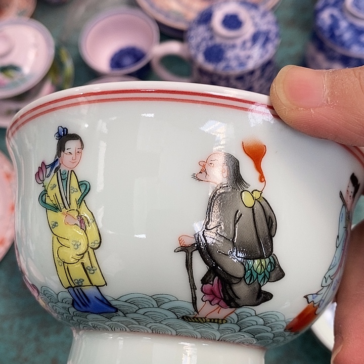 摆件陶绿稀土八仙五寸碗