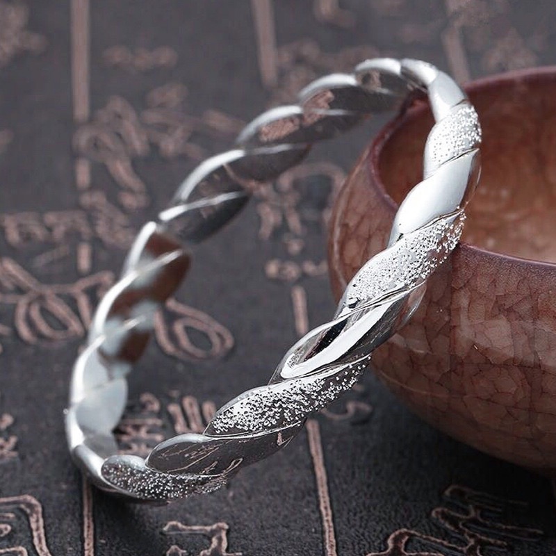 足银手镯 精品盘沙开口银手镯（无礼盒）CL028