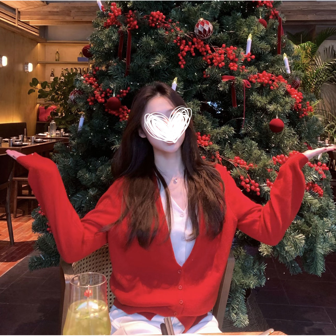 Moses Queen/魔西女王圣诞氛围感假两件V领针织秋冬温柔气质内搭