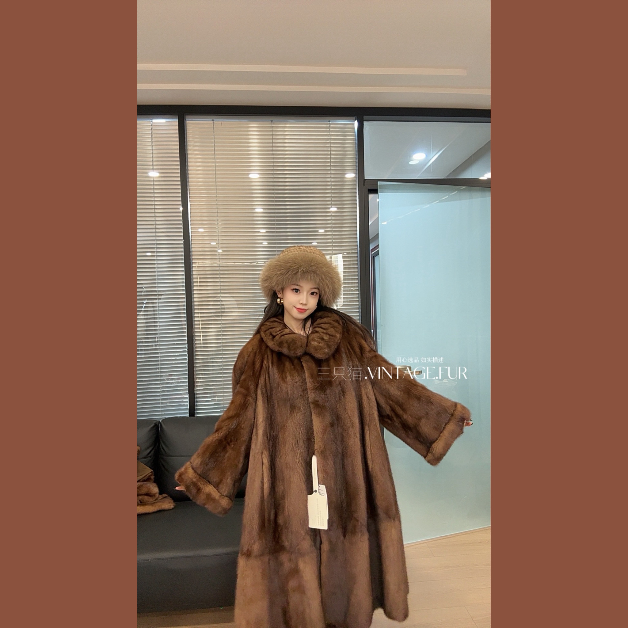 【三只猫3-4】青果领娃娃领中长时尚vintage皮草