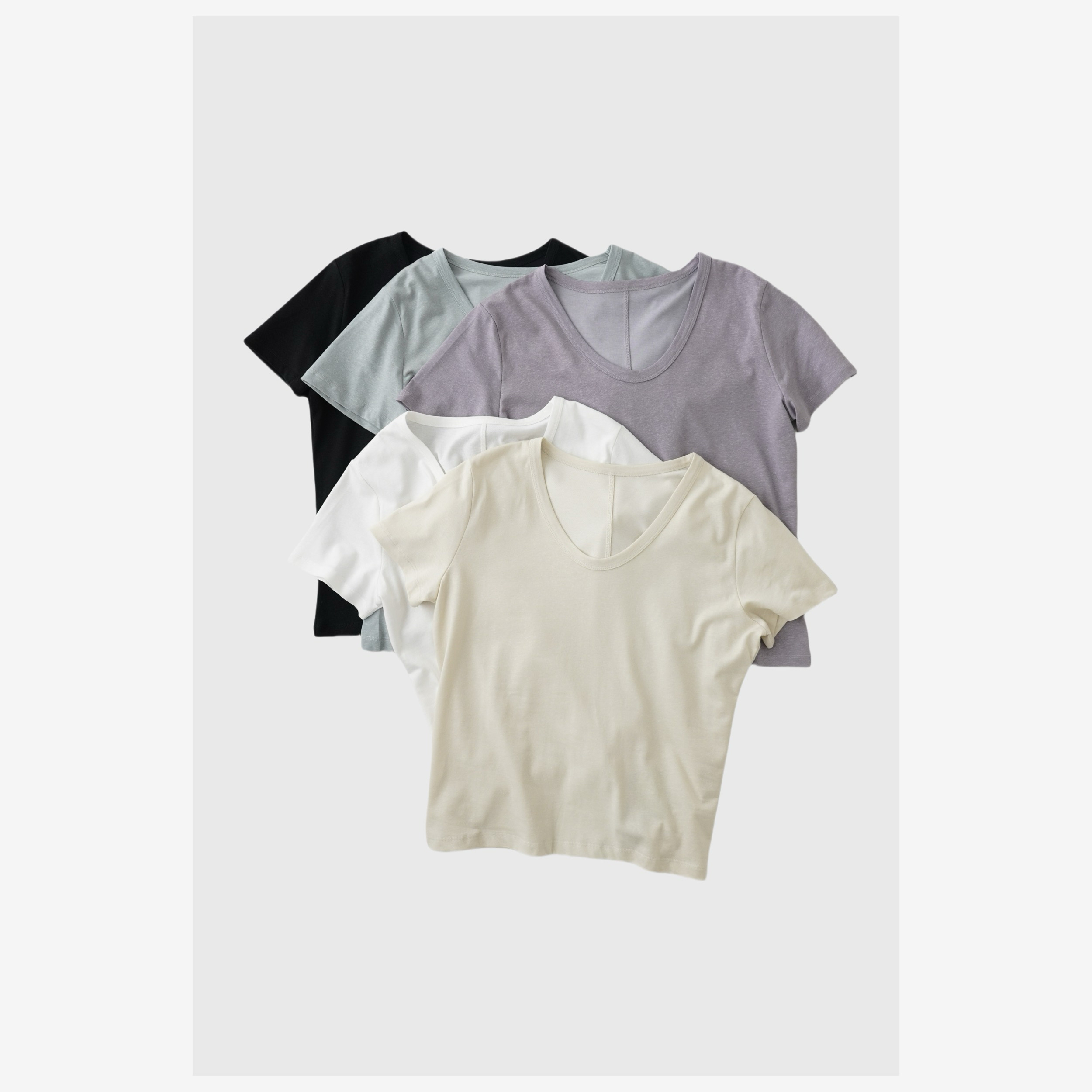 五色软糯透气舒适感通勤大领短袖T恤