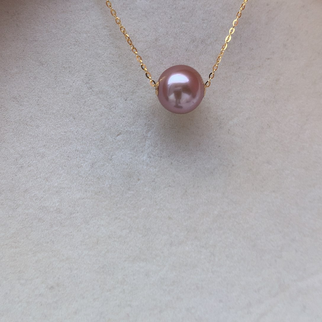 淡水珍珠10-11mm 紫珠路路通18K金镶嵌