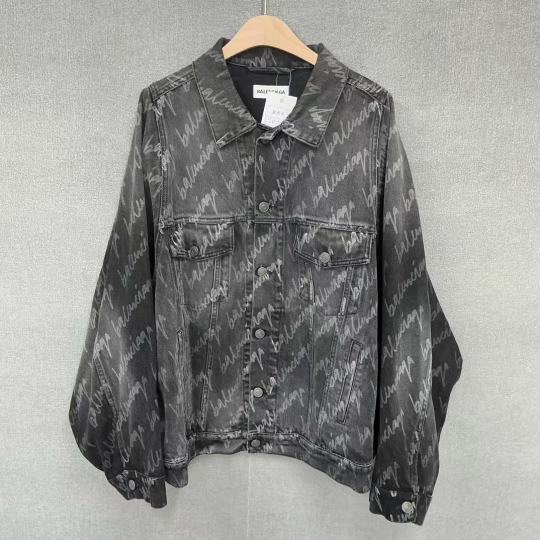 全新未使用 Balenciaga/巴黎世家 满印弹幕渐变色牛仔夹克外套34