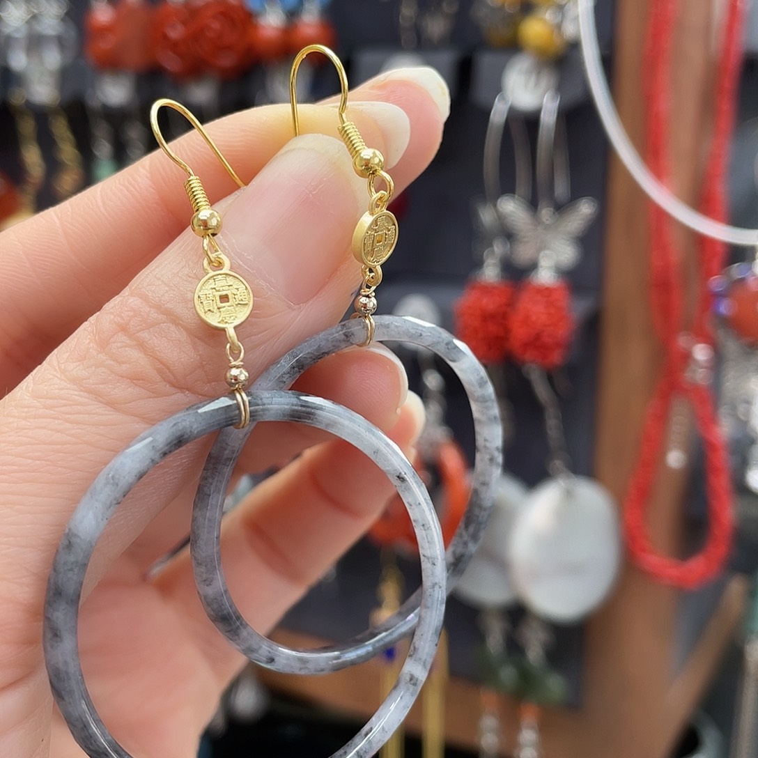 翡翠耳饰银S925镶嵌694yhjhhhh