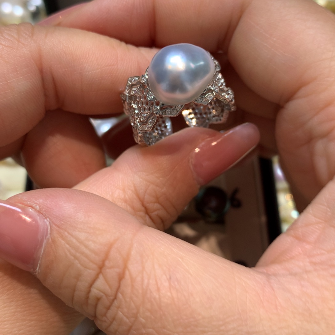 海水珍珠戒指银S925镶嵌