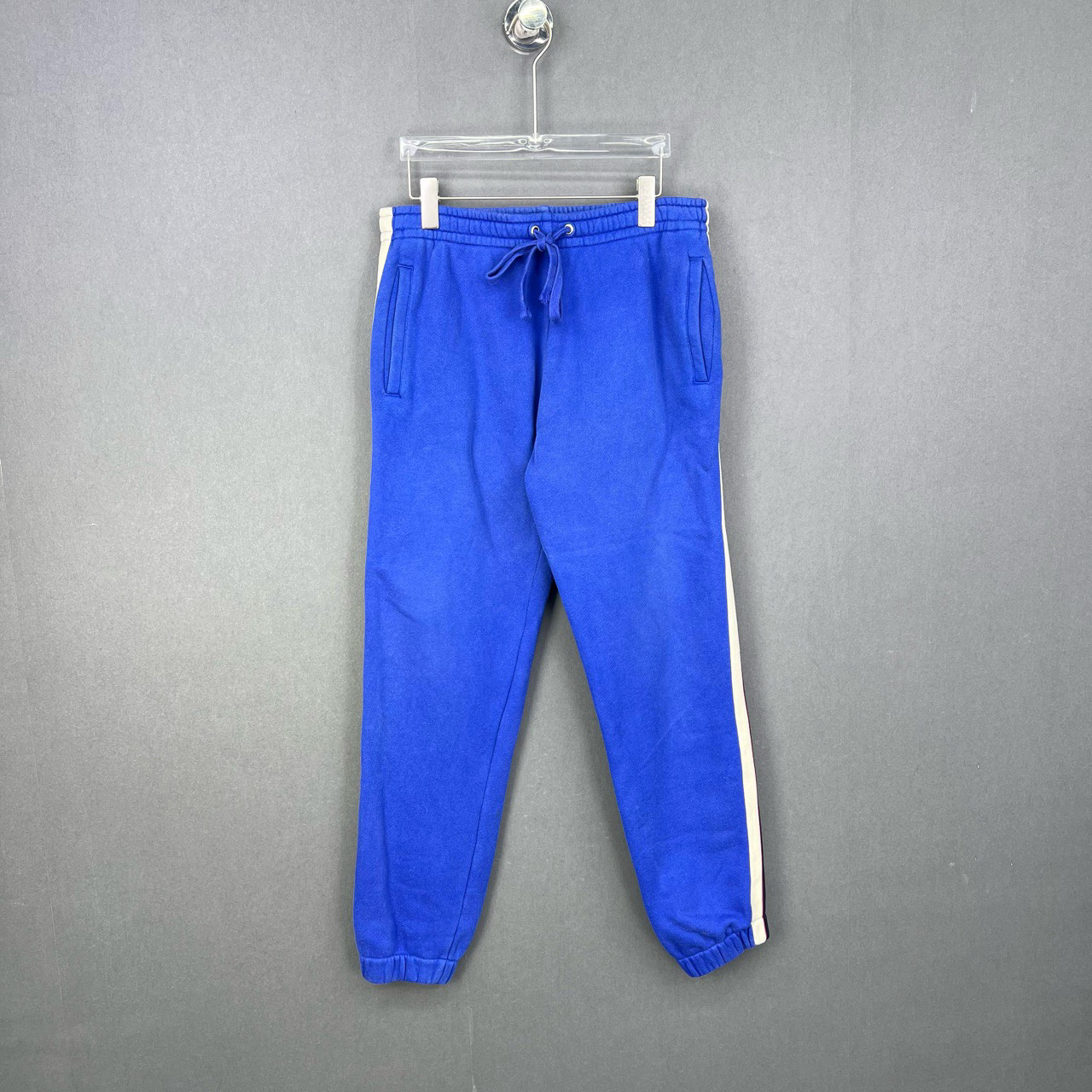 95新 GUCCI/古驰 M码/蓝色侧边针织条纹字母卫裤/12773174