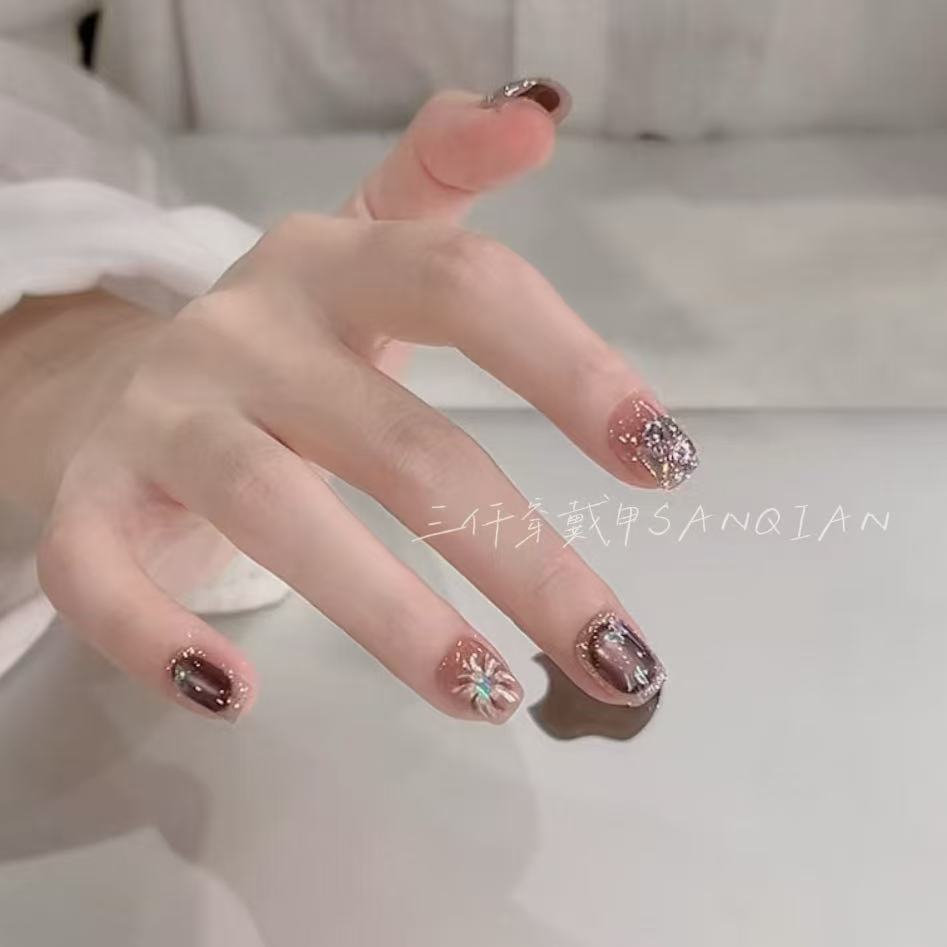 SAN QIAN【紫金烟火】手工穿戴甲 绚烂烟火紫色猫眼精致感显白美甲