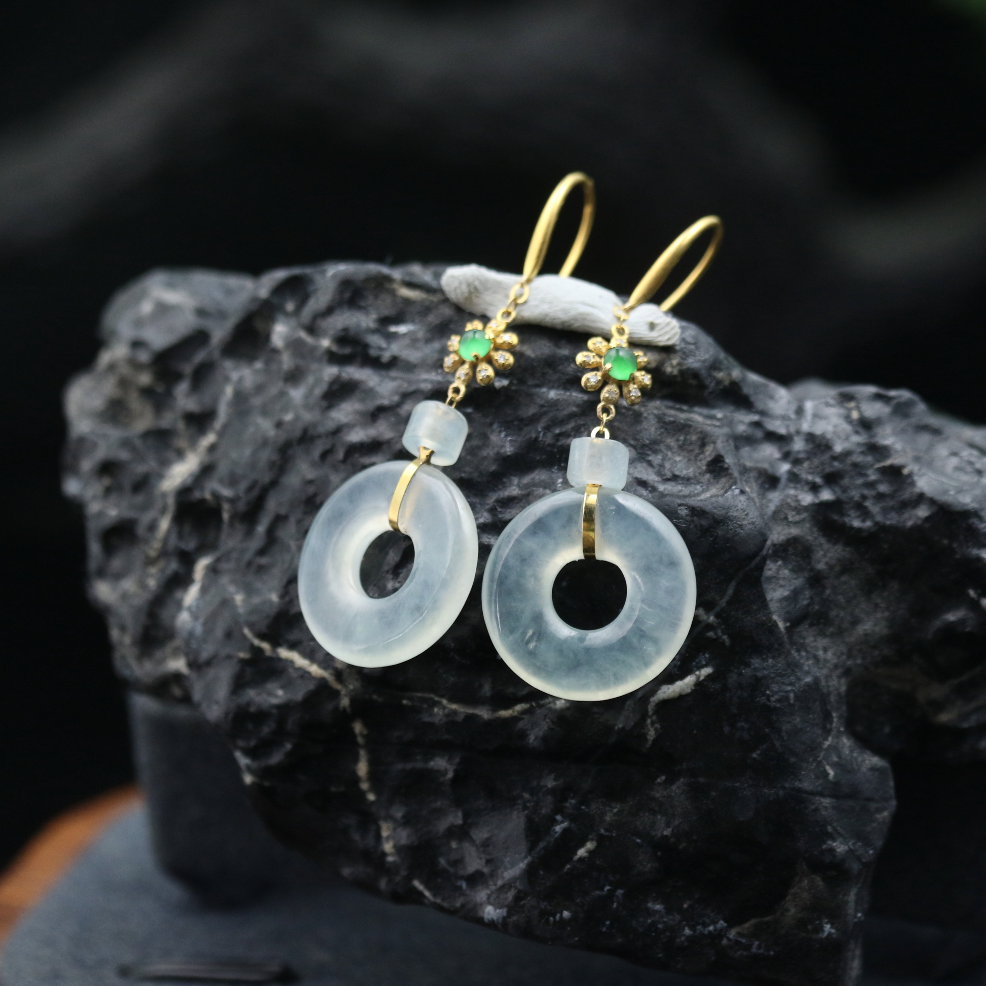 10天然缅甸翡翠A货18k甜甜圈耳钩一对/800193/上海嘉禾拍卖