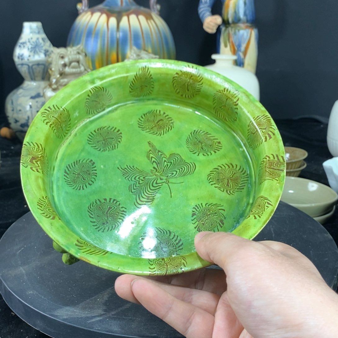 摆件绞胎三足洗瓷器