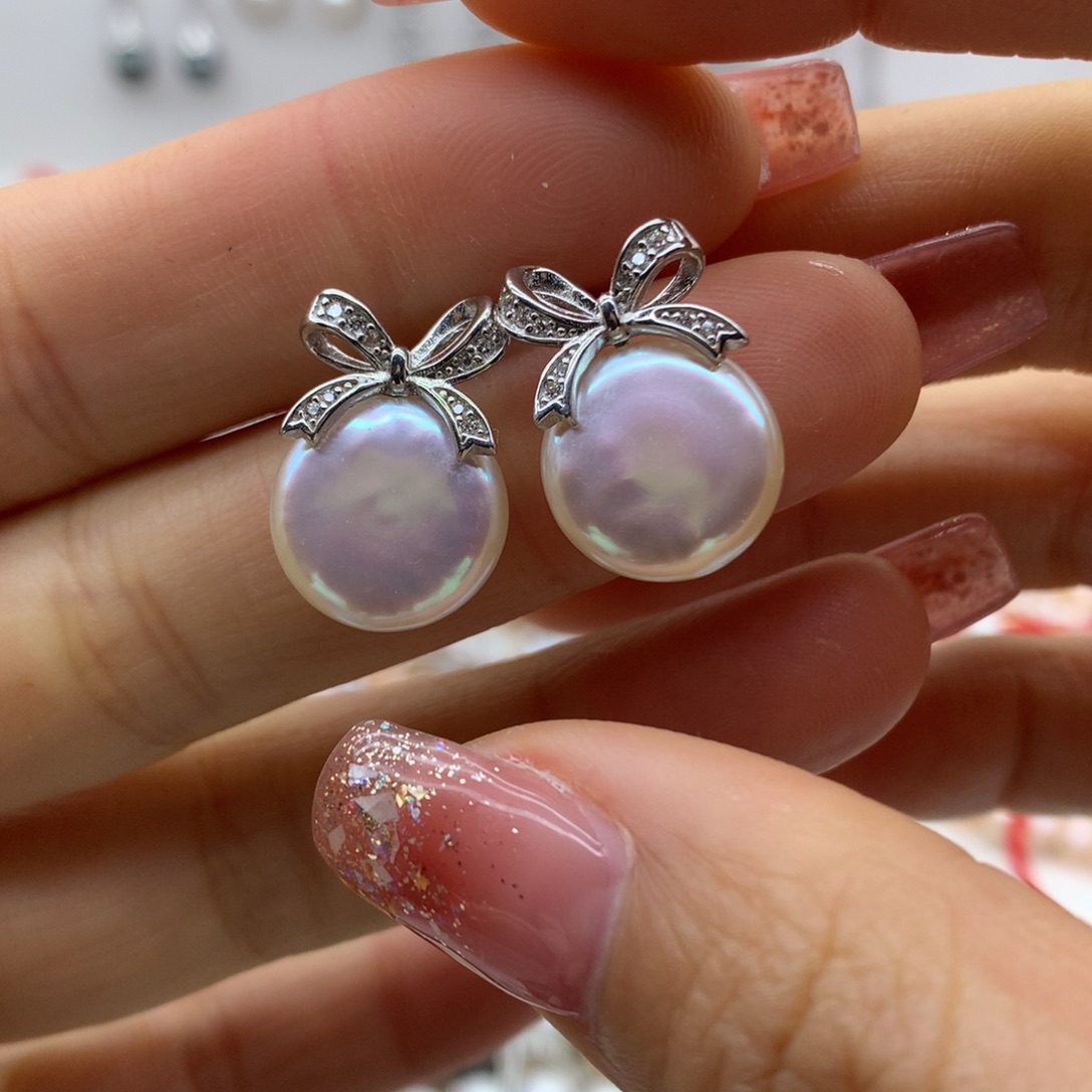 淡水珍珠耳饰银S925镶嵌