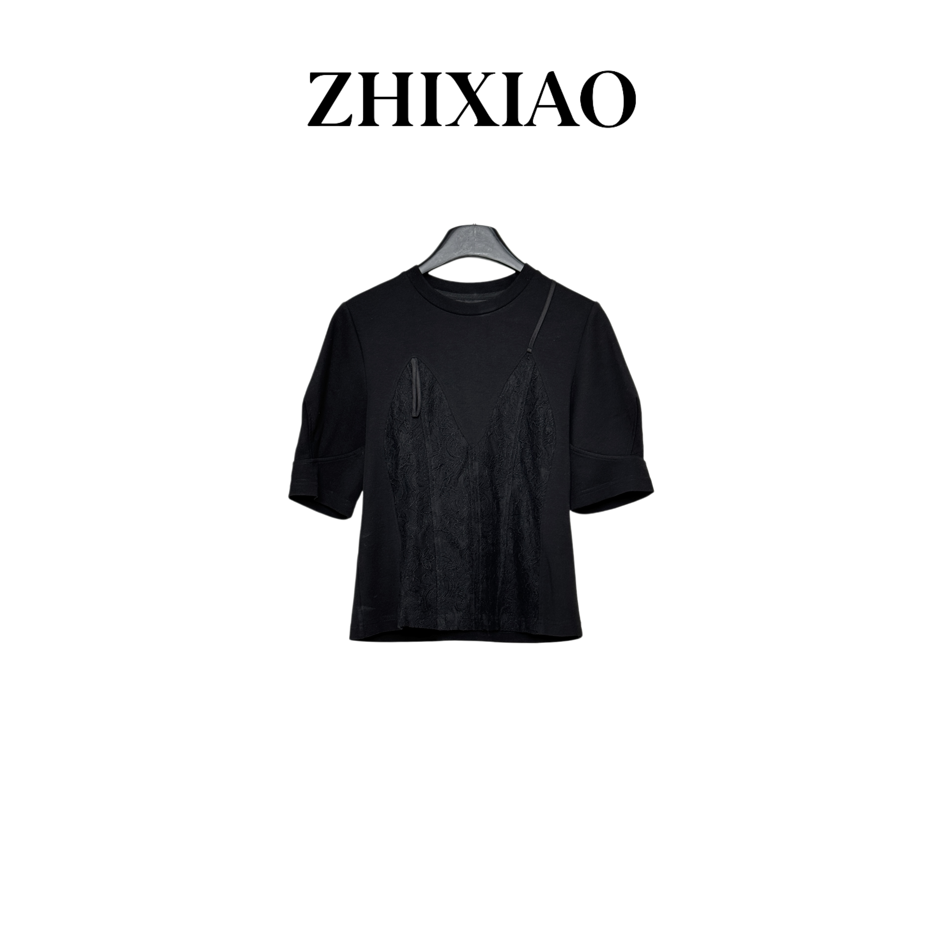 【ZHIXIAO】夏季新款：蕾丝拼接短袖60791