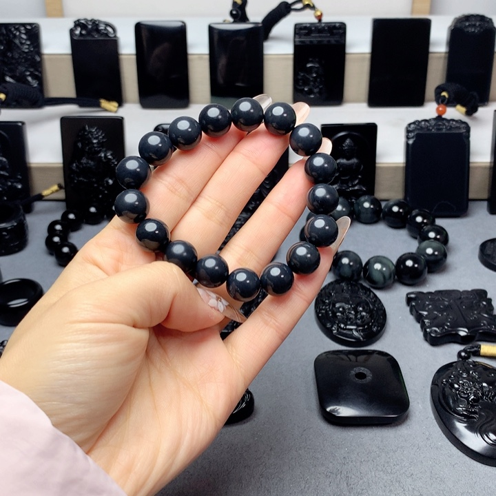 和田玉（墨玉）手串未镶嵌特价12mm